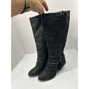 Jellypop Tall Black Over-the-Knee Buckle Strap Boots